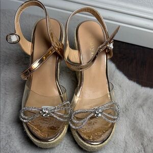 Shimmering Gold Espadrille Sandals with Bow Detail